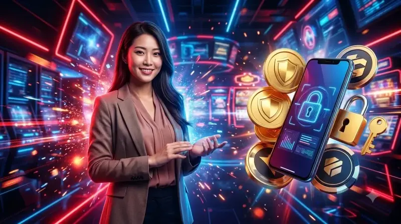Lợi ích bảo mật 79king: khiên vàng với biểu tượng tích xanh và các biểu tượng bảo mật